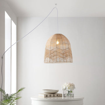 Sofia 17.5" Farmhouse Coastal Rattan 180" Cord Plug-In or Hardwired LED Pendant - JONATHAN Y